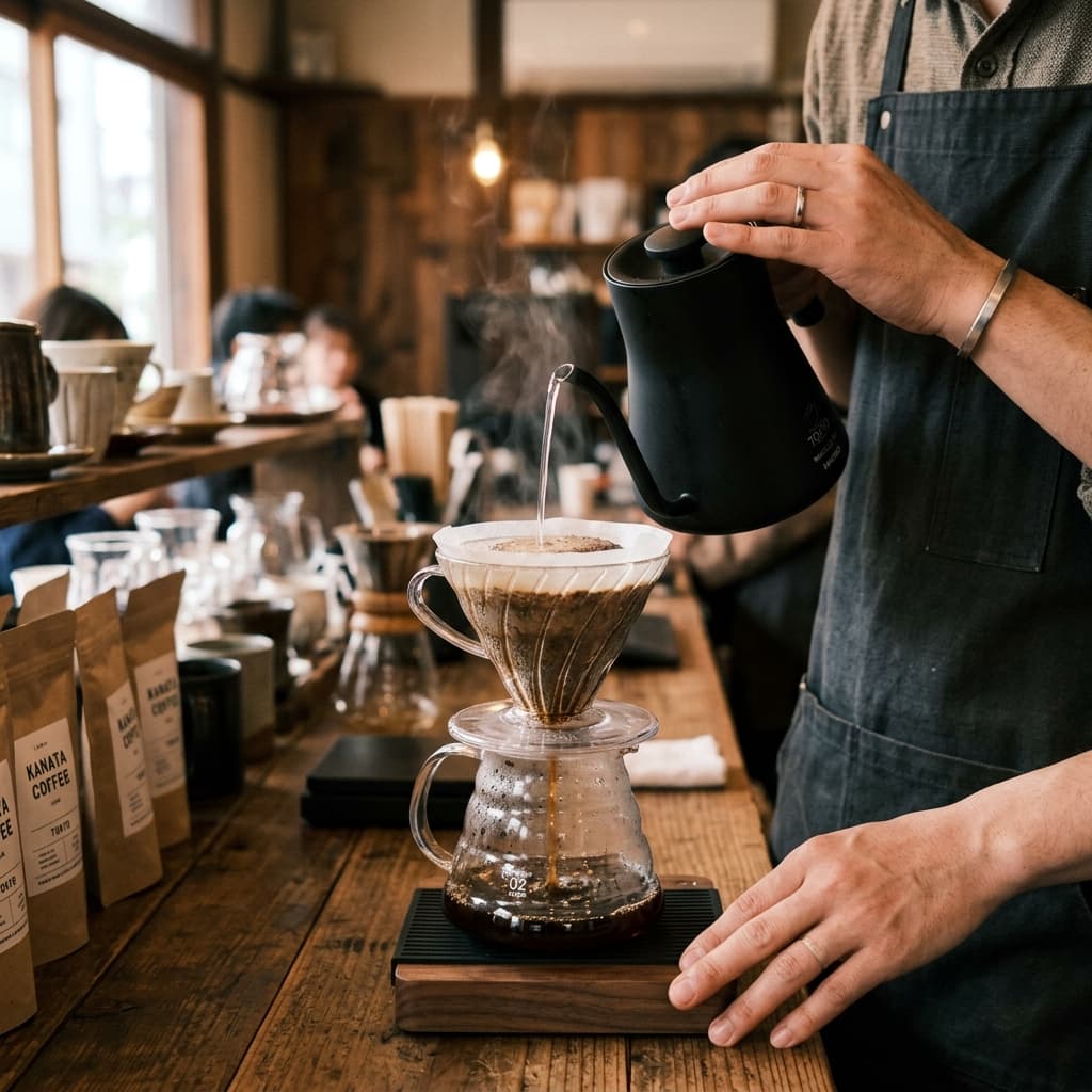 Barista pouring coffee